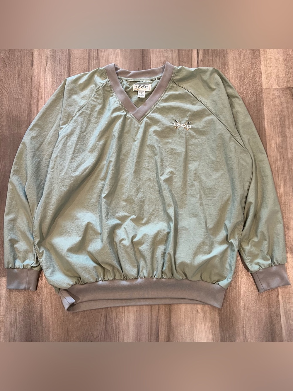 IZOD V-Neck Golf Pullover Light Green XL Side Pockets Elastic Waist Vintage